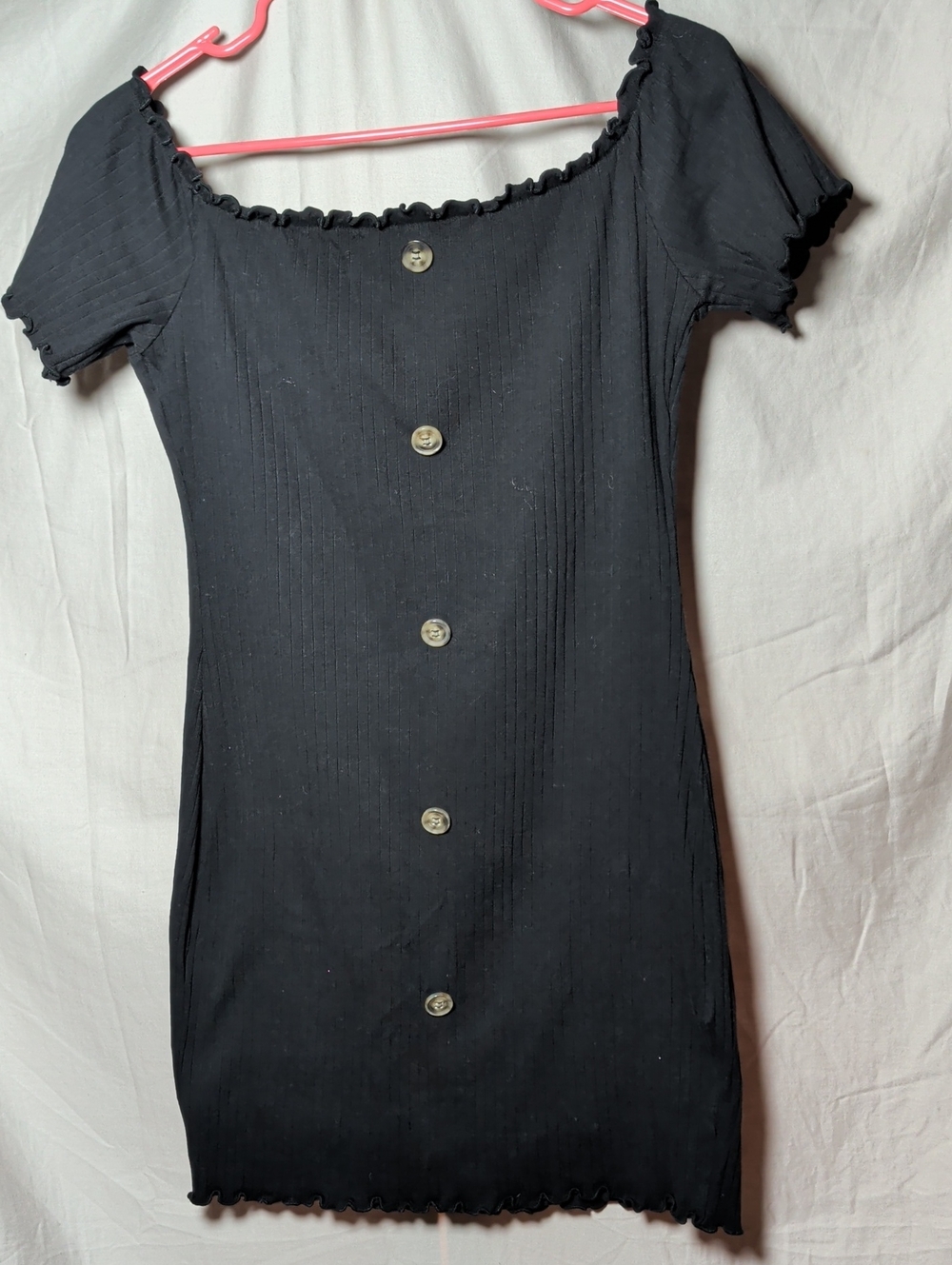 Black Button-Front Short Sleeve Cotton Knit Dress Cocktail Date Night Wear
